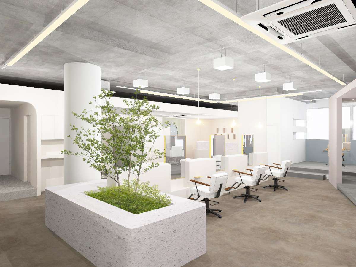 箕面市で空間デザインの内装の設計、店舗デザインの内装の設計はasazu design office_茨木市で工事中の美容室のセルフ塗装